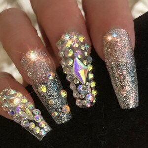 Can I Get It/Super Glam on nails/BALLERINA nail / Coffin nails/ crystal nails/ fake nails /glue on nails / Bridal Nails / Bling nails