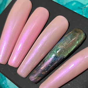 So Into You/Glazed Donut Press on nails w/jade green opal accent nail/XXl luxury nails