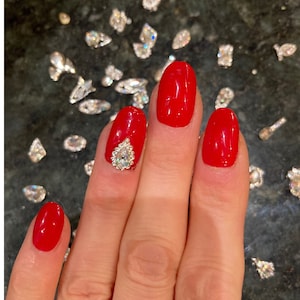 Sexy Classy Red Nails with Oversized rhinestone jewelry clusters/gel press on luxury nails/Glamour Nails
