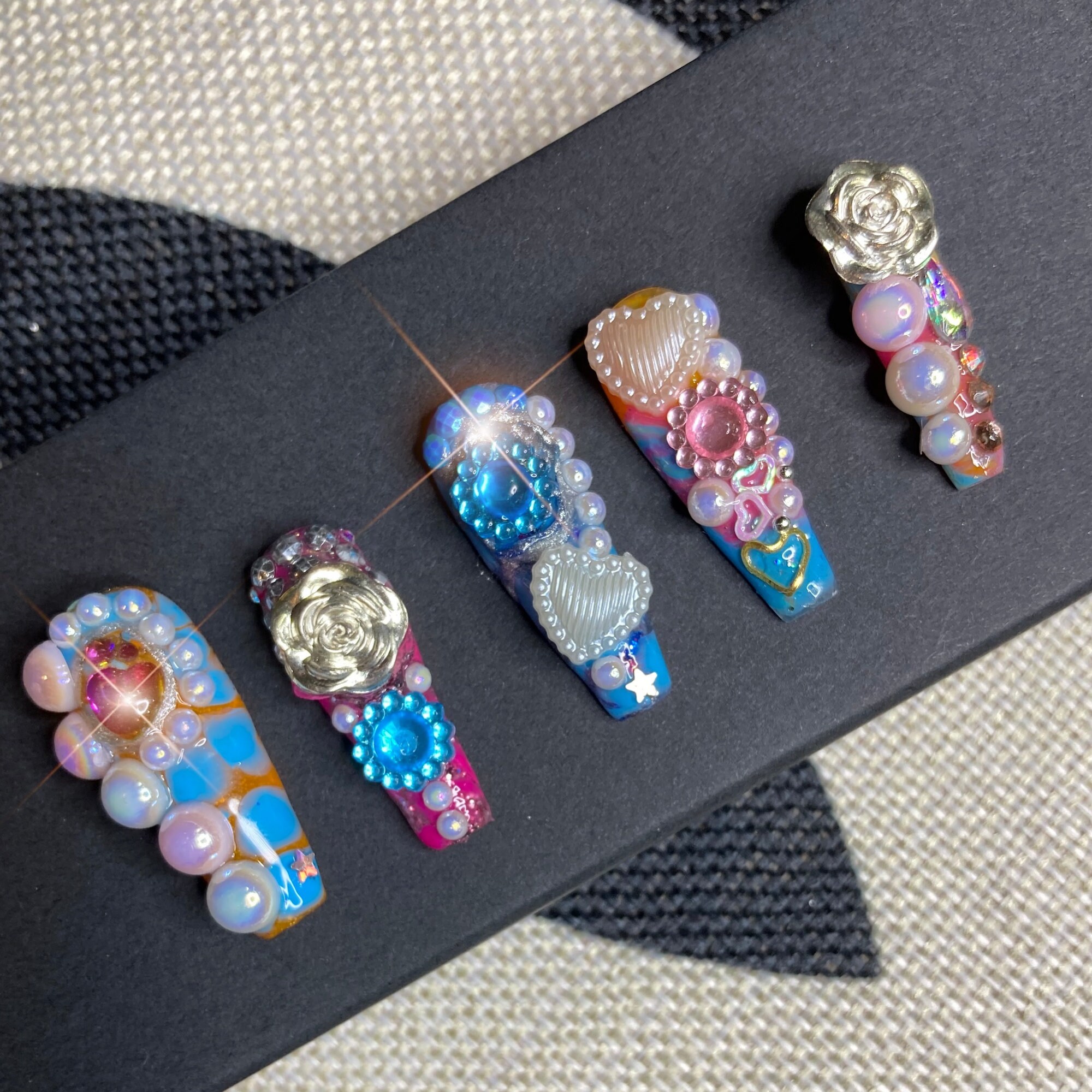 Kawaii Press on Nails Japanese 3D Extra AF w/Roses diamonds | Etsy