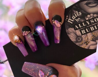 Luxury Purple Ombre Press On Nails: Aurora Bling Baddie Nails