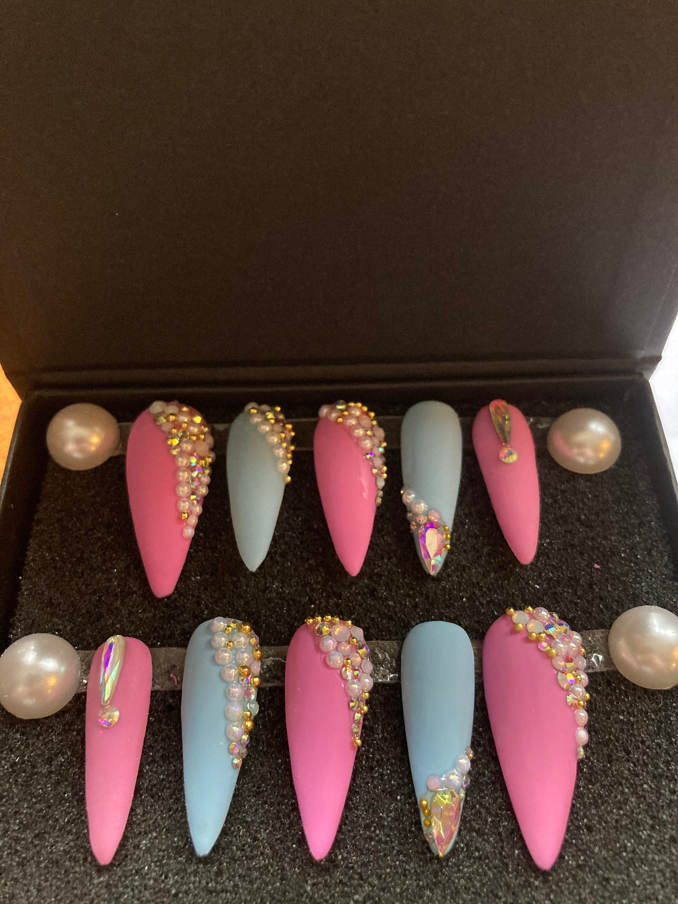 Pretty Fly Matte Pastel Embellished Blue and Pink Jeweled/hand - Etsy