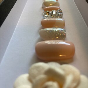 Tender Love/Perfect Bride Wedding press on nails/Swarovski crystals Beige or Pink/Pick your perfect length/custom/short/medium/extra long image 6