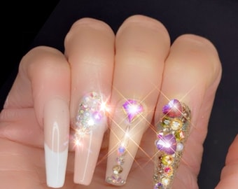 Say Yes to Heaven/Nude Bling Press on Nails *Boss Babe Beige* bling/rose gold jewels gems/crystals/extra long nails/xxl nails
