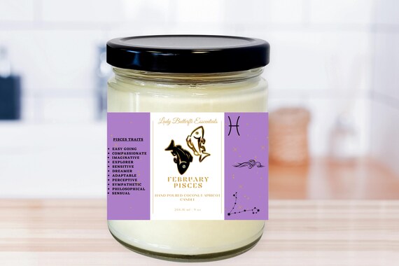 Pisces Zodiac Birthstone Candle; Choose Your Scent; Birthday Gift; Anniversary Gift; Christmas Gift; For Her; For Him; Home Decor