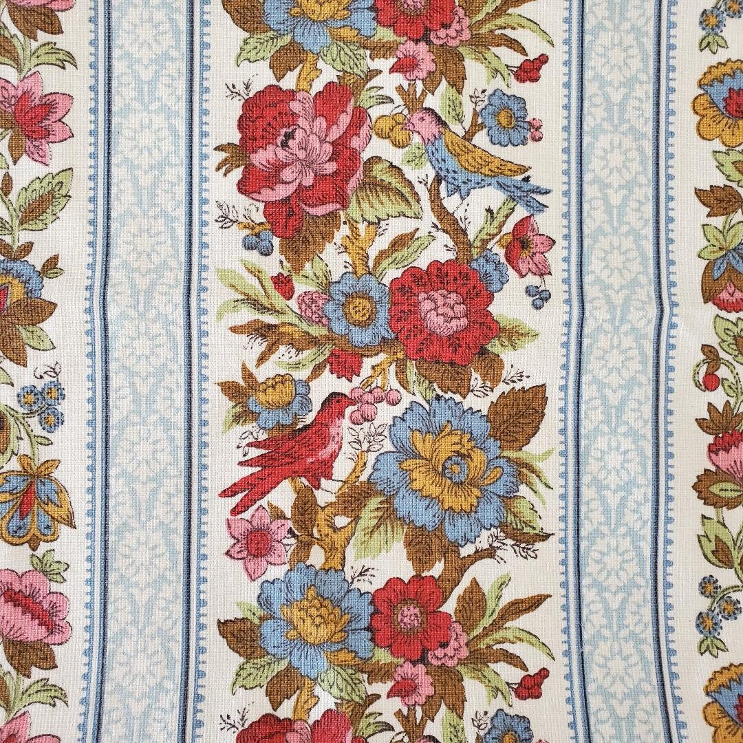 Waverly Fabric Salisbury Stripe Bird print Vintage Upholstery Etsy