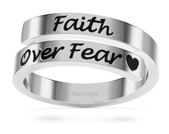 Anillo de plata de ley "Fe sobre el miedo", joyería inspiradora ajustable