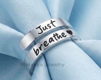 Bague « Respire », bague ajustable en argent sterling 925, bague anti-anxiété inspirante, cadeau motivant pour femme, bijou porteur d'espoir