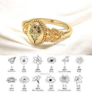 BIRTH FLOWER Ring, Personalized Ring, 12 Months Birth Flower Jewelry, Custom Floral Ring for Women, Family Rings, Personalized Gift
