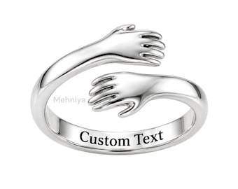 PERSONALIZED Adjustable 925 Sterling Silver Hug Ring | Heartfelt Gift For Women like Mom Daughter Sister Wife Grandma Custom name ring