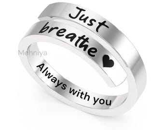 „Just Breathe Always With You“-Ring, verstellbarer Umarmungsring aus 925er Sterlingsilber, inspirierendes Geschenk bei Angstzuständen, Schmuck zur emotionalen Unterstützung