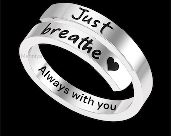 Verstellbarer Umarmungsring aus 925er Sterlingsilber, „Immer bei dir“-Ring, „Atme einfach“-Ring, inspirierender Versprechensring, Jahrestagsgeschenk für Sie