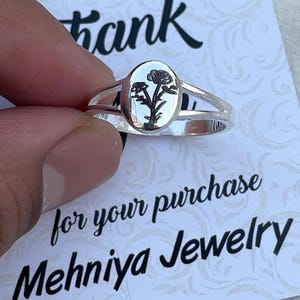 Personalized Sterling Silver Birth Flower Ring - Family Keepsake