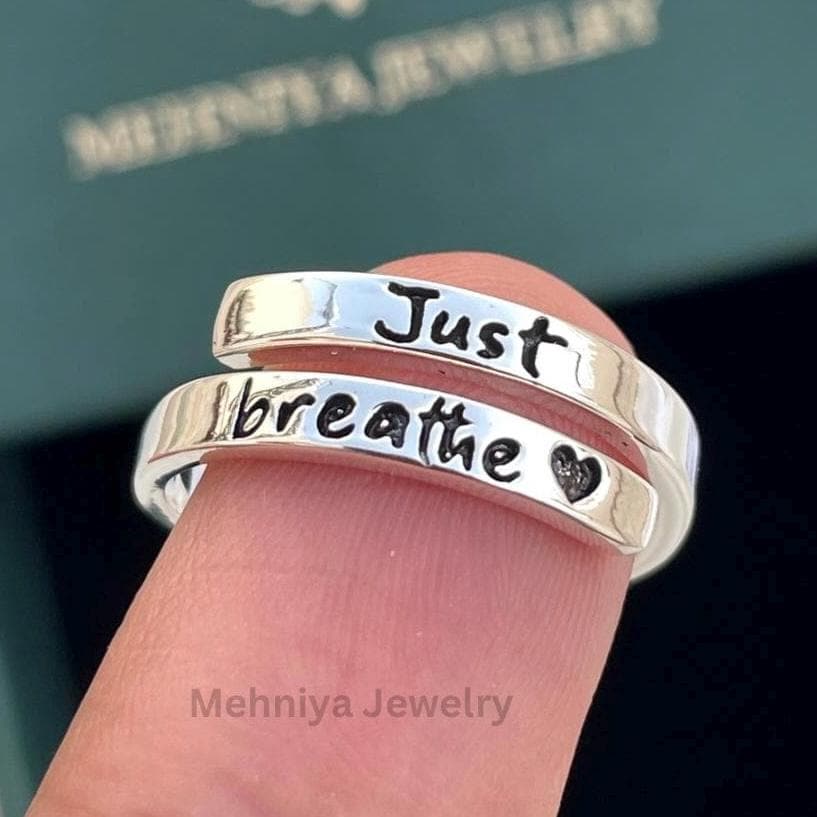 JUST BREATHE Ring, Hope Rings - Adjustable 925 Sterling Silver Ring women | Heartfelt Gift For Women | Statement Ring | Tarnish Free Ring