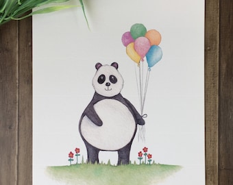 Ballon Bear Print, Nursery Print, Children's Print, Animal Lover, Bear Lover, Wall Hanging, Illustration