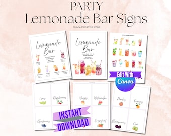 Lemonade Bar Signs Printable Bundle, Lemonade Party Decor, DIY Drink Station, Summer Party, Baby Shower, Bridal Shower, Digital Download