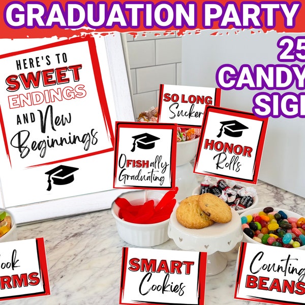 Red Graduation Candy Buffet Signs | Candy Bar Label | Grad Party | Graduation Candy Label | Red Graduation Candy Signs | Grad Party Food