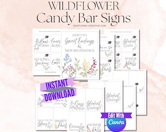Candy Buffet Signs Graduation Wildflower Editable Candy Bar Label Graduation Party Printable Candy Bar Signs Boho Graduation Signs Candy