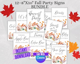 Fall Party Sign Editable Autumn Party Signs Wildflower Wedding Signs Fall Wedding Display Theme Party Decor Digital Download Template Design