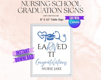 Nursing School Graduation Signs Template | Editable Nurse Grad Sign Bundle | RN Graduation Party Decor | Medical Graduation Printable Signs
