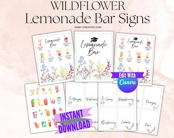 Graduation Party Lemonade Bar Signs Wildflower Bundle Editable Grad Table Signs Floral Graduation Sign Template Printable Boho Grad Party