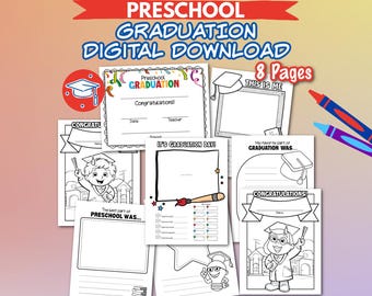 Preschool Graduation Activity Pages Printable | End of Year Coloring Pages for Kids | Pre-K Graduation Worksheets | Preschool Activities PDF