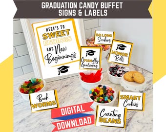 Yellow Graduation Candy Buffet Signs | Graduation Party Decor | Candy Bar Signs Class of 2026 | Instant Download  | Dessert Table Signs