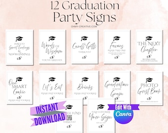 Graduation Party Signs Printable Template Bundle | Editable in Canva | Graduation Decor | Cards & Gifts Sign | Graduation Party Decorations