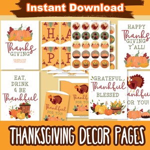 Thanksgiving Printable Set Digital Download Friendsgiving Decoration Fall Decor Turkey Thanksgiving Sheets Activities Give Thanks Pages