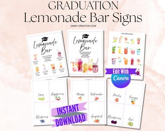 Graduation Party Lemonade Menu Signs Bundle Editable Grad Table Signs Graduation Sign Template Printable Custom Grad Party Download