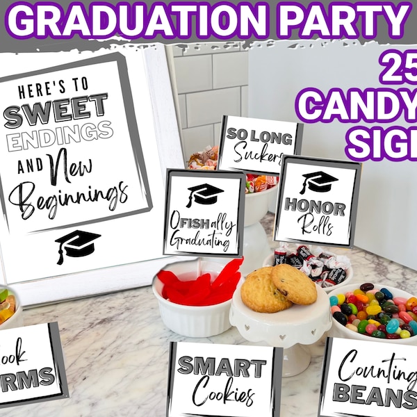 Gray Graduation Candy Buffet Signs | Candy Bar Label | Grad Party | Graduation Candy Label | Silver Graduation Candy Signs | Grad Party Food