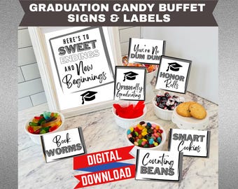 Gray Graduation Candy Buffet Signs, Class of 2026 Candy Bar Signs, Silver Graduation Dessert Table Decor, Candy Labels Grad Party