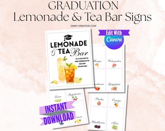 Graduation Party Lemonade & Tea Bar Signs Bundle Editable Grad Table Signs Graduation Sign Template Printable Custom Grad Party Download