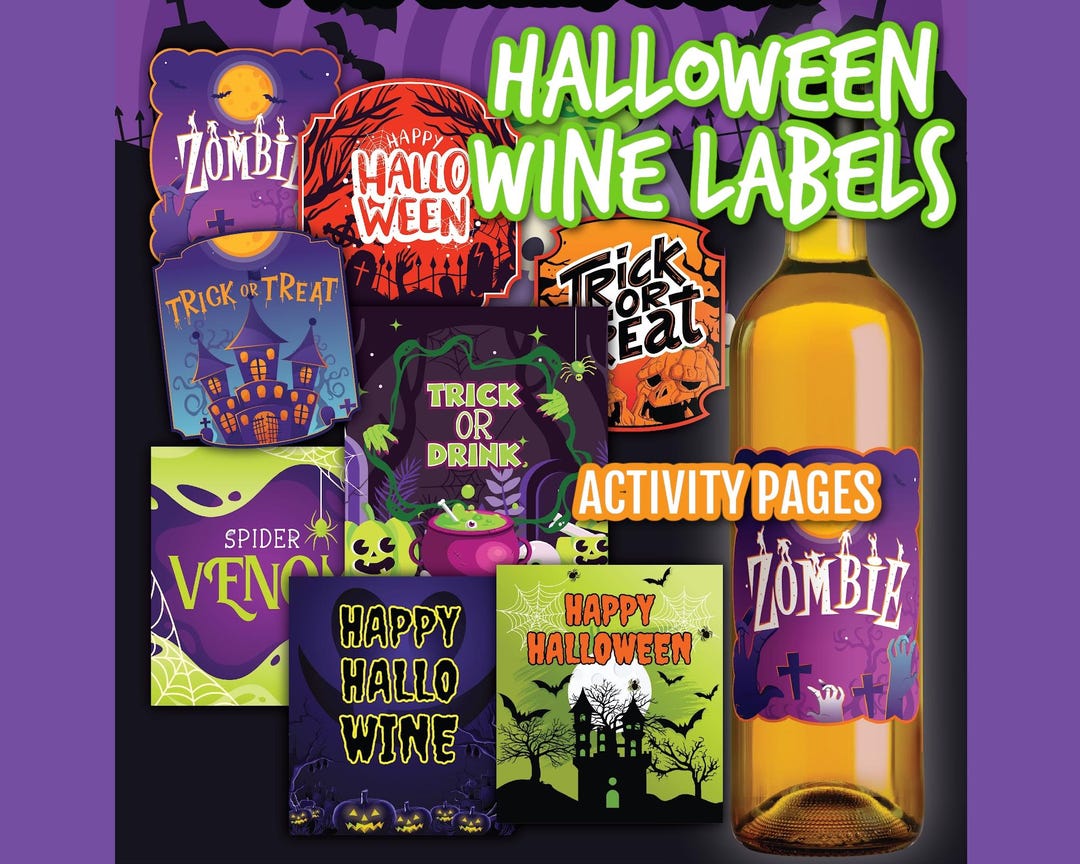 Halloween Wine Label Bundle | Halloween Party Decor | DIY Wine Label ...