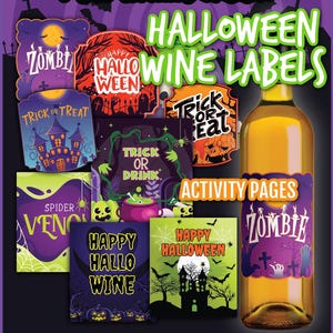Halloween Wine Label Bundle | Halloween Party Decor | DIY Wine Label | Instant Download | Halloween Labels | Halloween Party Decor