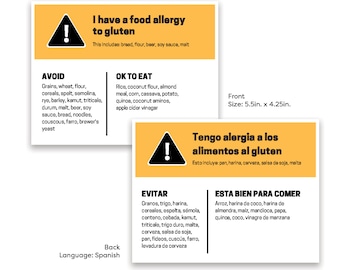 Food Allergy Card - Gluten and Dairy - English and Spanish - Etsy