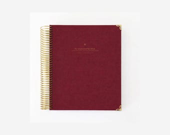 SOLD OUT! 2026 Daily Planner: Crimson Linen, Goal Setting, Gold Coil Bound