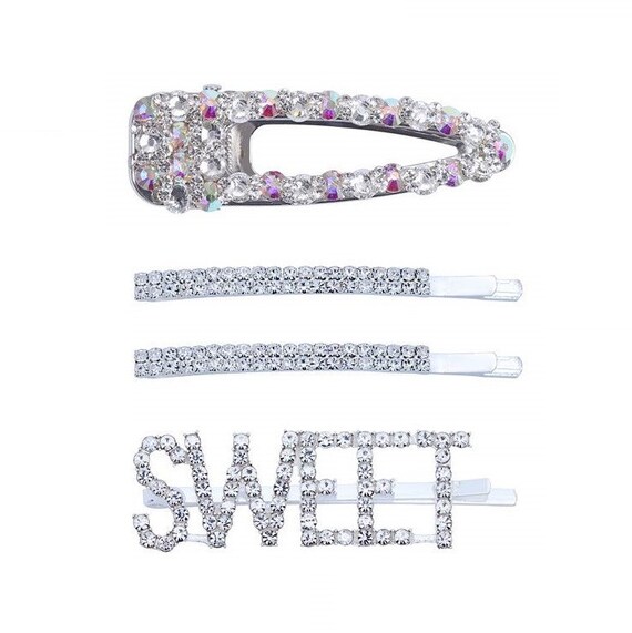 Crystal Rhinestones Hair Clip Bobby Pins Set Of 4 Pieces Words Etsy
