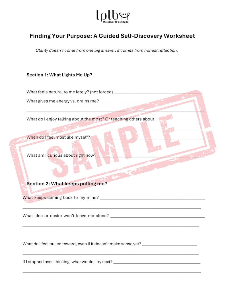 How to Find Your Purpose | 30 Questions to Get Unstuck | Self-Discovery Worksheets (PDF Download) image 10