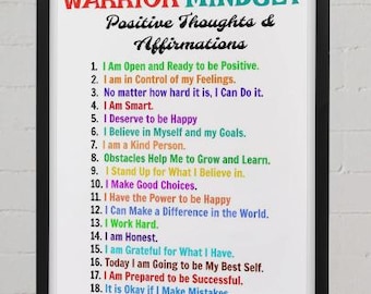20 Affirmations PDF Warrior Mindset | Motivational Mindset Printable |Digital Motivation and Positive Thoughts