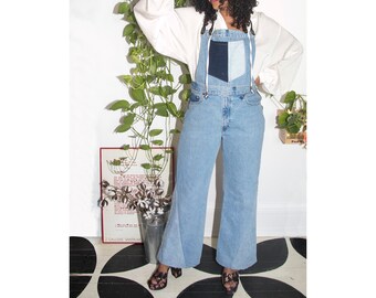 Upcycled suspender straps denim overalls