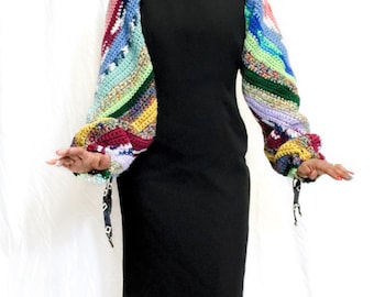 Repurposed afghan sleeves black dress