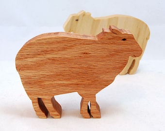 Little Lamb Farm Wood Figurine Baby Goat Ewe Domestic Miniature Barn Sheep