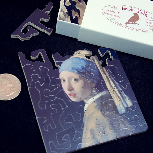 Medium Matchbox Puzzle  •  The Girl with a Pearl Earring •  Small Wooden Jigsaw  •  Pocket sized wood puzzle •  20+ pieces •  Hand cut
