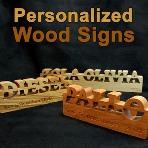 Wooden Name Sign for Desk or Table •  Personalized with Custom Lettering •  Handmade •  Hand Cut  • Wooden Word •  Engraving Option