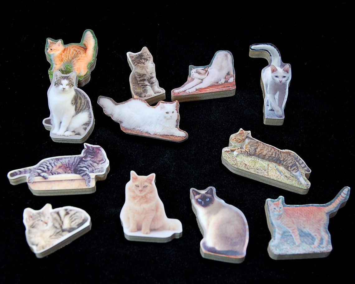 Stacking Cats Playset. One Dozen Wooden Cat Toys. Cat Game. 12 Etsy