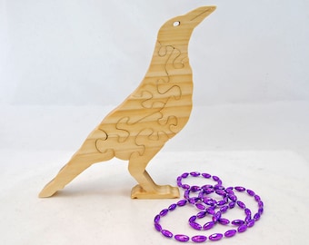 Raven Wooden Puzzle. Crow Shelf Sitter.  Black Bird Wood Jigsaw.  Animal Toy.  Wood block animal.  Hand cut from high quality hardwood.