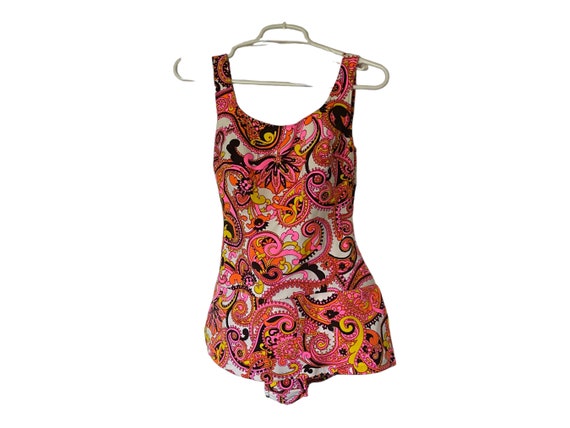 Vintage Swimsuit psychedelic Paisley 1960’s One P… - image 1