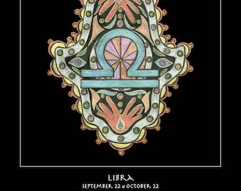 Libra Hamsa Fine Art Print - Astrology Talisman Wall Art, Sacred Symbol Decor, Personal Blueprint Archive, Unframed Celestial Ma