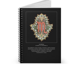 Scorpio Zodiac Hamsa Notebook - Personal Blueprint Journal for Astrology Lovers, Sacred Symbol Talisman Stationery, Spiral Ruled Journal